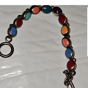 Vintage Multicolor Stone Bracelet - Blue, Red, Orange, Turquoise, Purple, Yellow